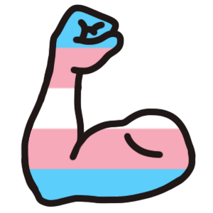 an emoji of a muscular person’s arm flexing. This is overlaid with the trans flag.